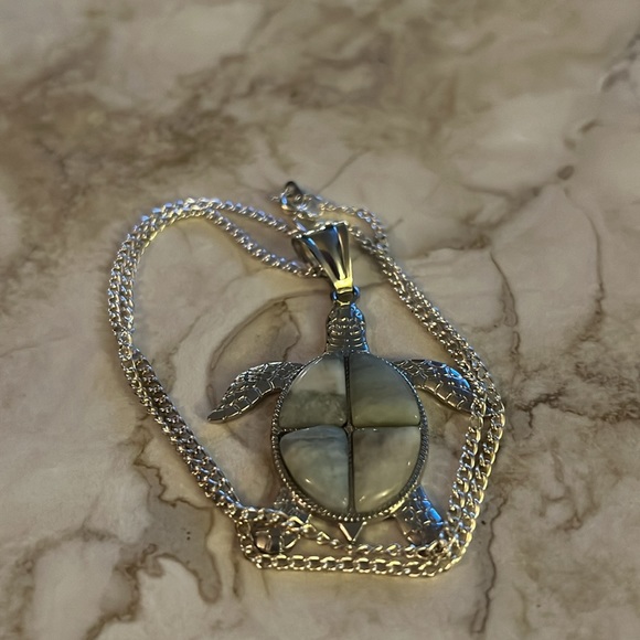 Blue Quartz Turtle Necklace - Picture 2 of 2